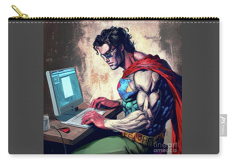 Superhero Zip Pouch featuring the painting Tech Hero by Mindy Sommers