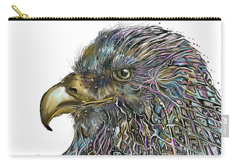 Techno Zip Pouch featuring the digital art Techno Bird by Darren Cannell