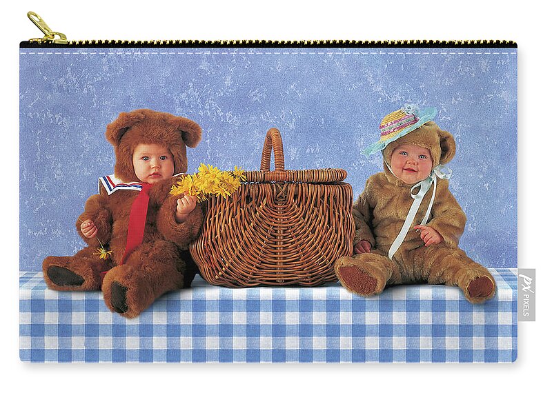 Teddy Bears Zip Pouch featuring the photograph Teddies with Picnic Basket by Anne Geddes