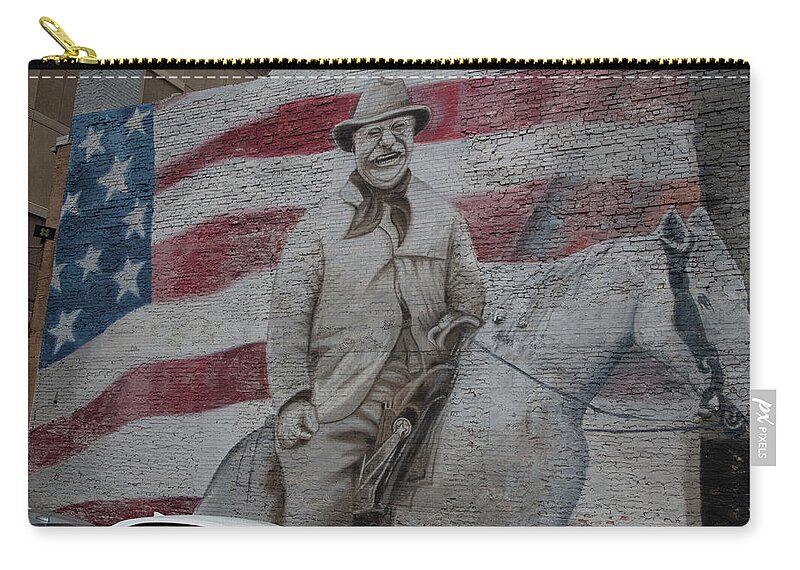Theodore Roosevelt Mural Zip Pouch featuring the photograph Teddy Roosevelt mural in Denver Colorado by Eldon McGraw