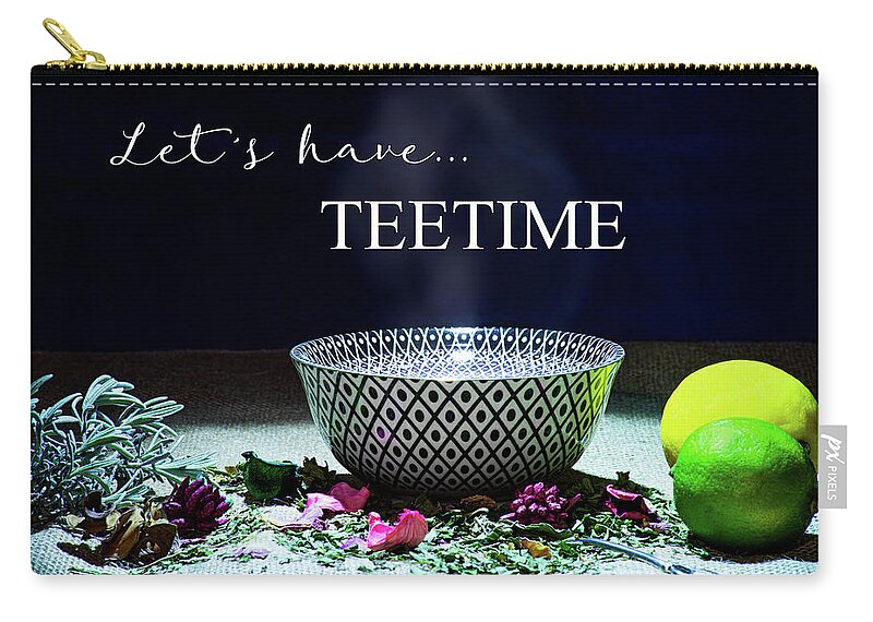Inscription Zip Pouch featuring the photograph A drinking bowl with tea and herbs. by Bernhard Schaffer