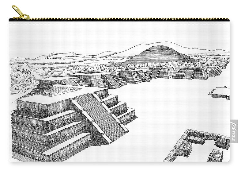 Teotihuacan Zip Pouch featuring the drawing Teotihuacan by Trevor Grassi