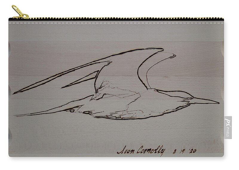 Pyrography Zip Pouch featuring the pyrography Tern Loose by Sean Connolly