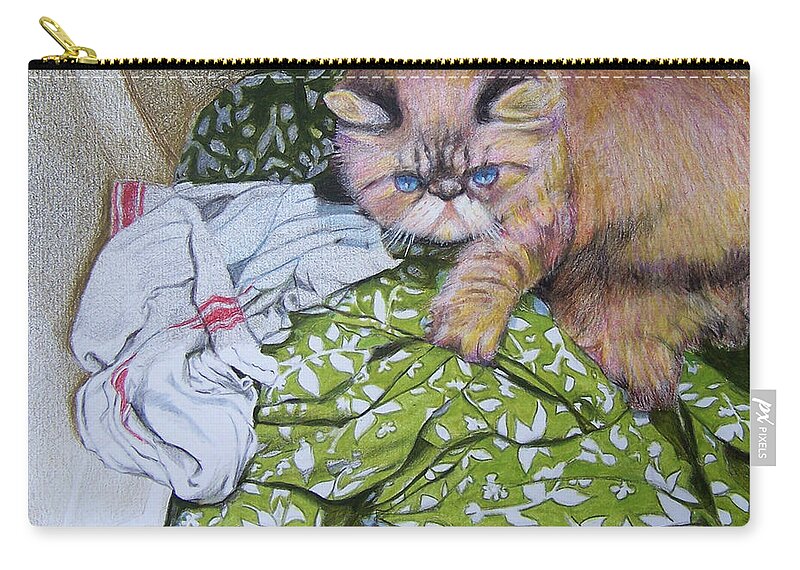 Cat Zip Pouch featuring the mixed media Territorial Feline by Constance DRESCHER