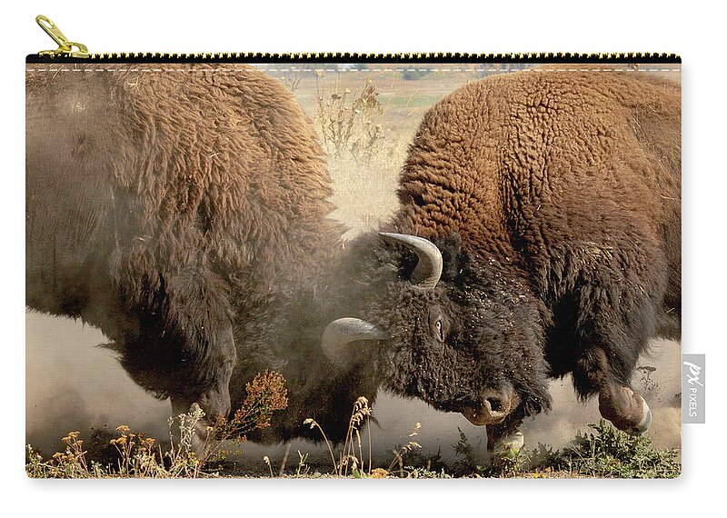 Buffalo Zip Pouch featuring the photograph Test of Strength by Jack Bell