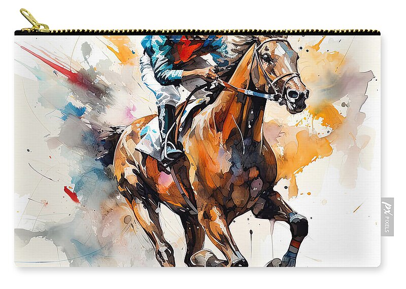 Horse Racing Zip Pouch featuring the painting Test of Will - Horse Racing Paintings by Lourry Legarde