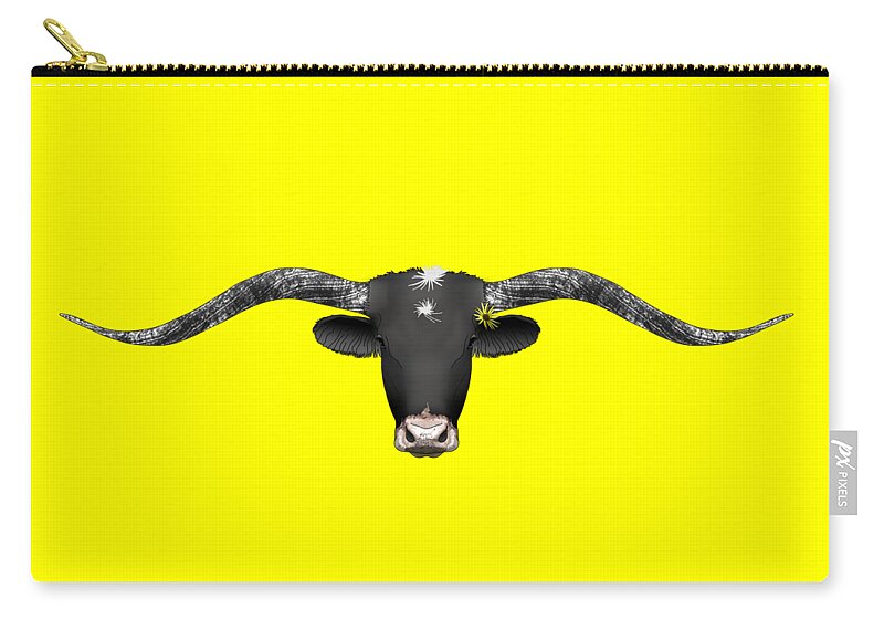Longhorn Zip Pouch featuring the drawing Texas Longhorn with Daisy by Joan Stratton