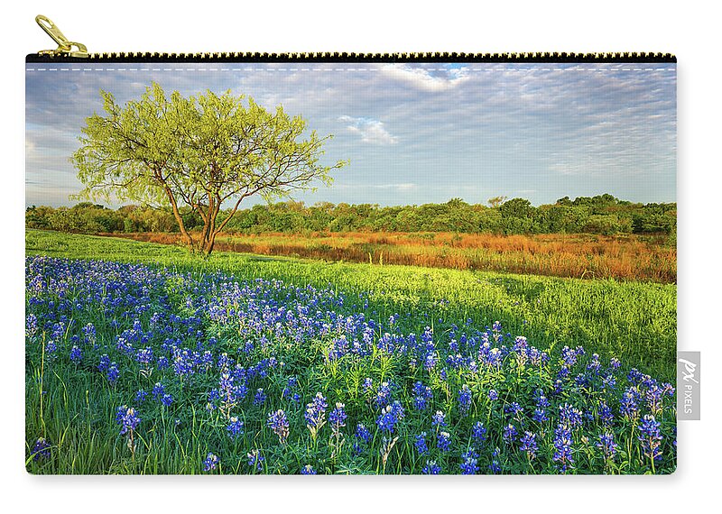Texas Carry-all Pouch featuring the photograph Texas Morning Bluebonnets by Ron Long Ltd Photography