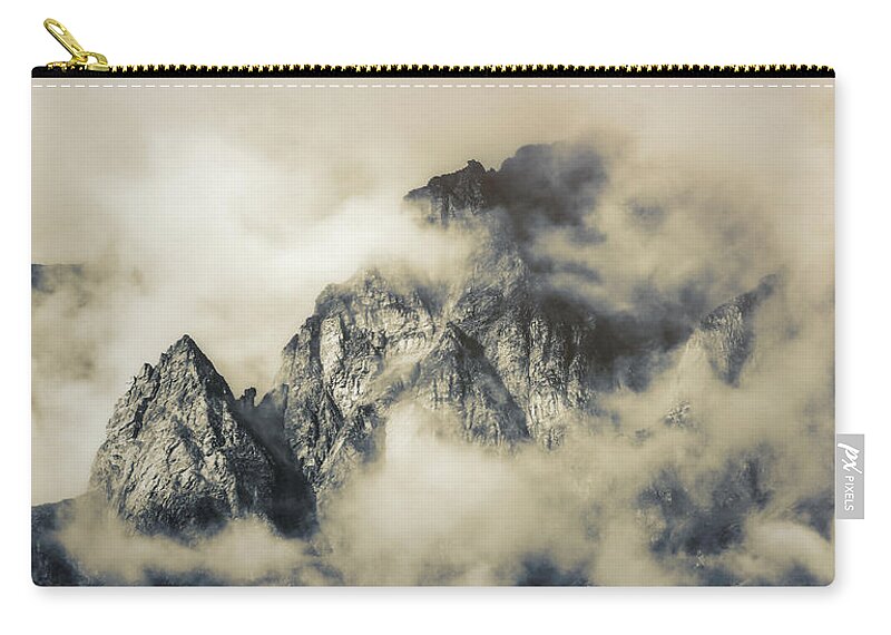 Mountain Mood Zip Pouch featuring the photograph Textured Moody Mountains Panorama by Dan Sproul