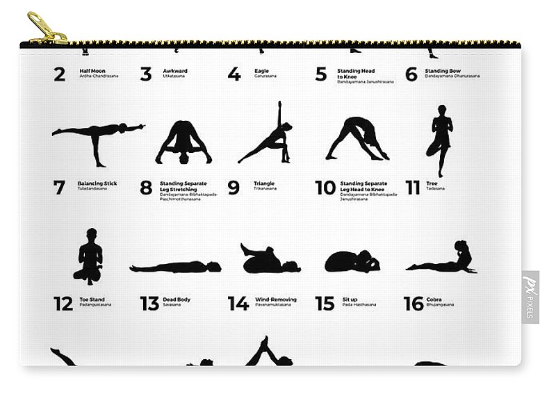 The 26 Poses Of Bikram Yoga Canvas Print Zip Pouch by Saunders
