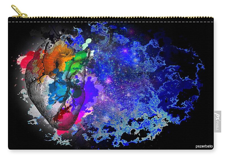 Action Zip Pouch featuring the digital art The Action Of Color Touches The Heart by Paulo Zerbato