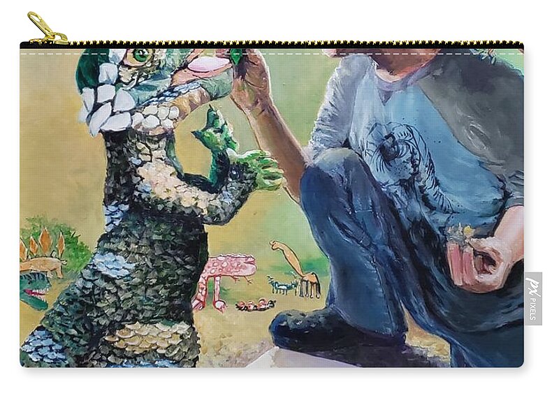 Boy Zip Pouch featuring the painting The Age of Dinosaurs by Merana Cadorette