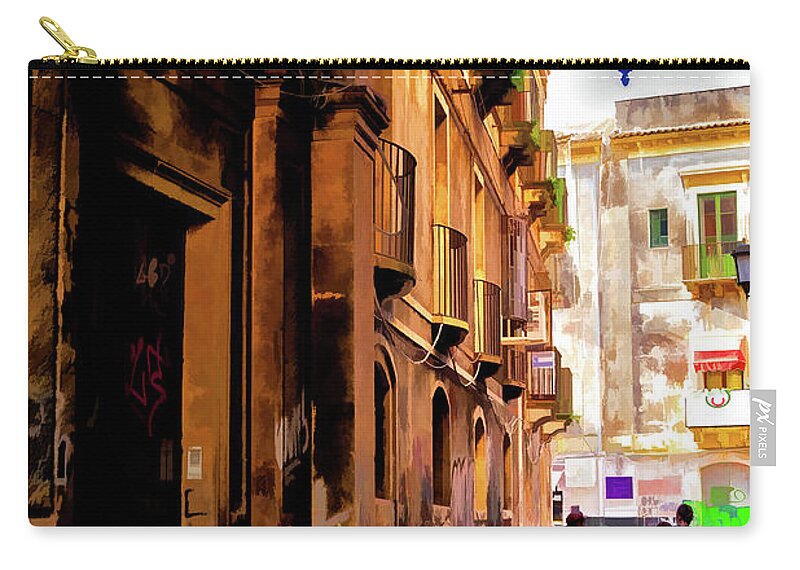 Catania Carry-all Pouch featuring the photograph The Alley from Teatro Bellini, Catania, Sicily. by Monroe Payne