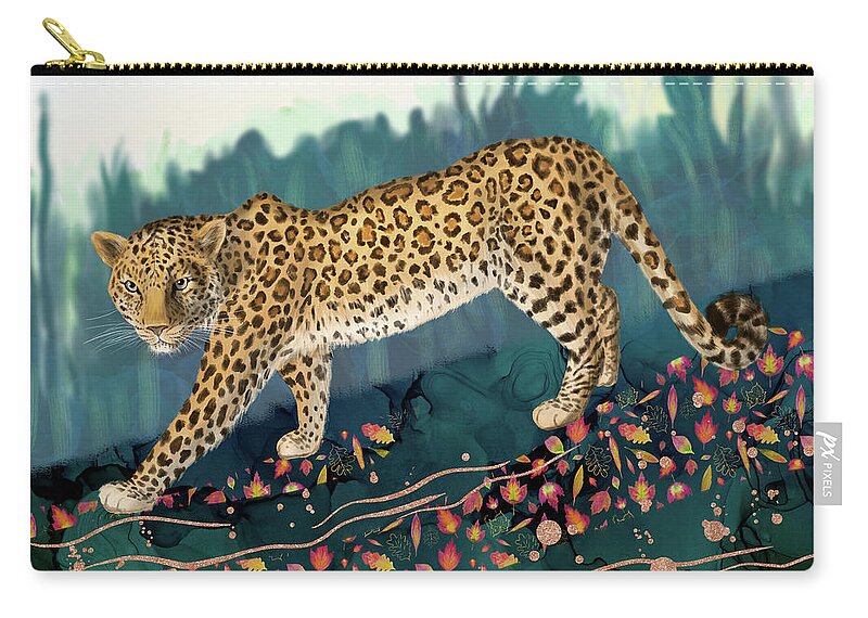 Amur Leopard Zip Pouch featuring the digital art The Amur Leopard in the Woodlands by Andreea Dumez