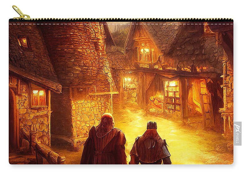 Fantasy Zip Pouch featuring the painting The ancient village of Roiroth, 03 by AM FineArtPrints