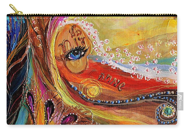Angel Zip Pouch featuring the painting The Angel Wings #14. Spirit of Jerusalem. Fragment 5 by Elena Kotliarker