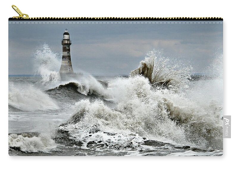 Sunderland Greeting Cards Zip Pouch featuring the photograph The Angry Sea - The North Sea by Morag Bates