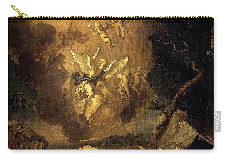 Abraham Hondius Zip Pouch featuring the painting The Annunciation to the Shepherds by Abraham Hondius
