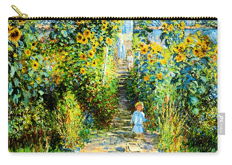 Claude Monet Carry-all Pouch featuring the painting The Artists Garden at Vetheuil 1880 by Claude Monet