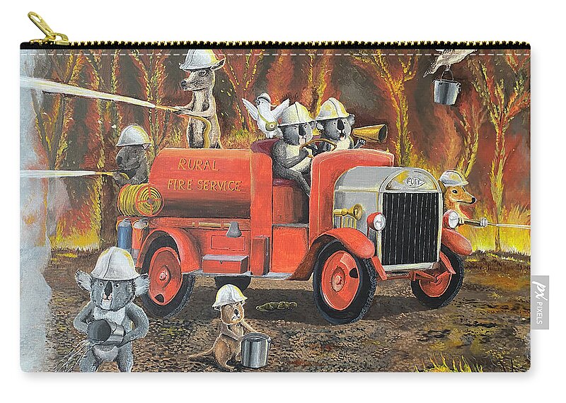 The Aussie Fire Truck Zip Pouch featuring the painting The Aussie Fire Truck by Winton Bochanowicz