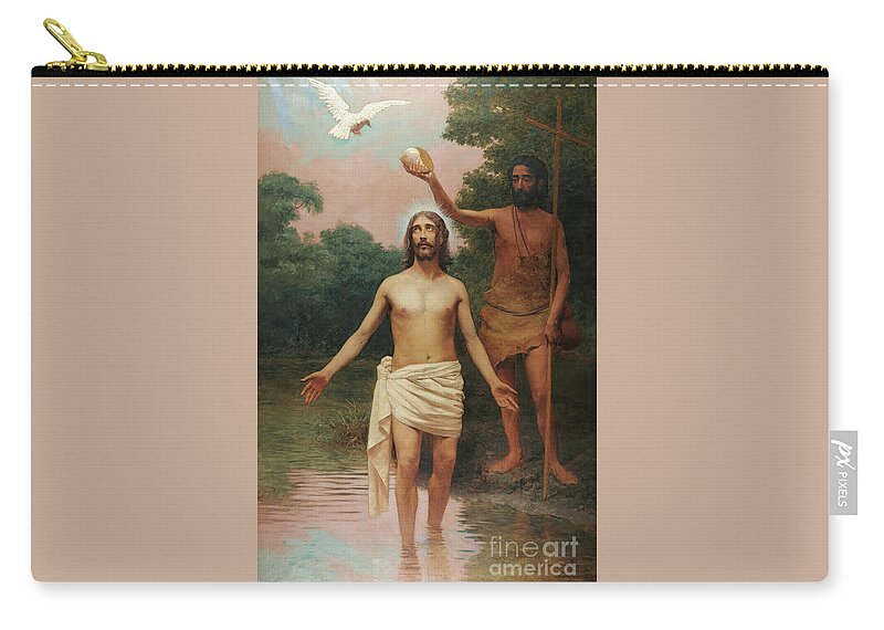 Jesus Christ Zip Pouch featuring the painting The Baptism Of Christ by Tina LeCour