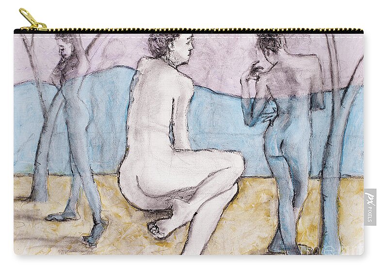 Life Drawing Carry-all Pouch featuring the mixed media The Bathers by PJ Kirk