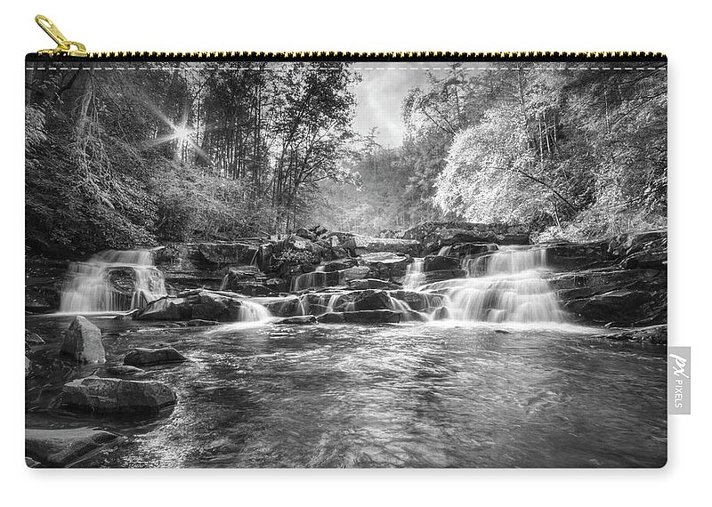 Carolina Zip Pouch featuring the photograph The Beauty of Smoky Mountain Waterfalls Black and White by Debra and Dave Vanderlaan