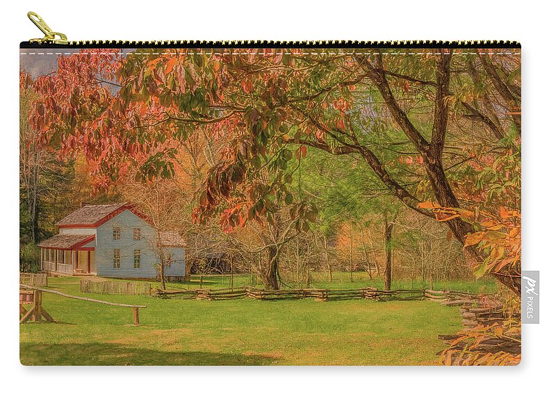 Cades Cove Zip Pouch featuring the photograph The Becky Cable Place in Autumn by Marcy Wielfaert