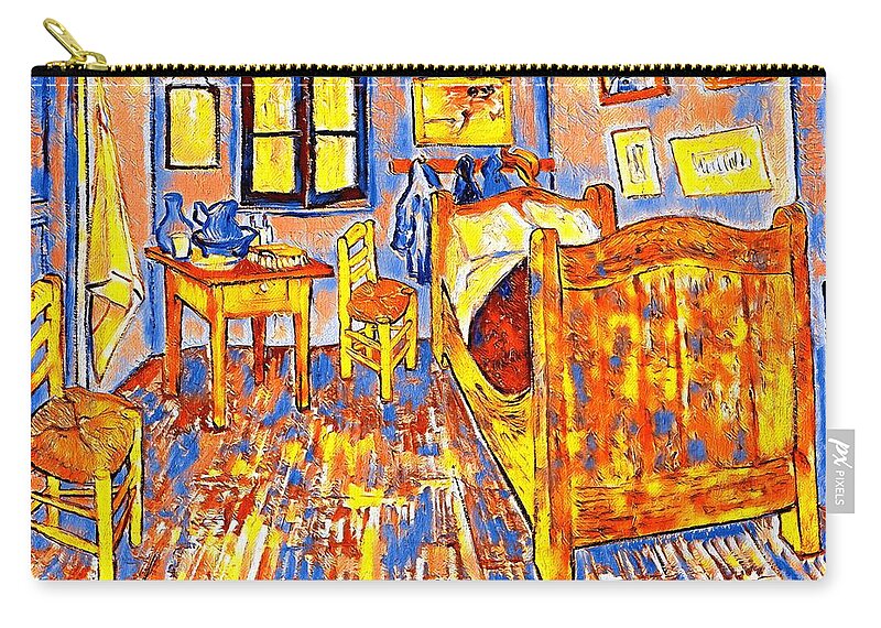 Bedroom In Arles Zip Pouch featuring the digital art The Bedroom in Arles by van Gogh - colorful digital recreation by Nicko Prints