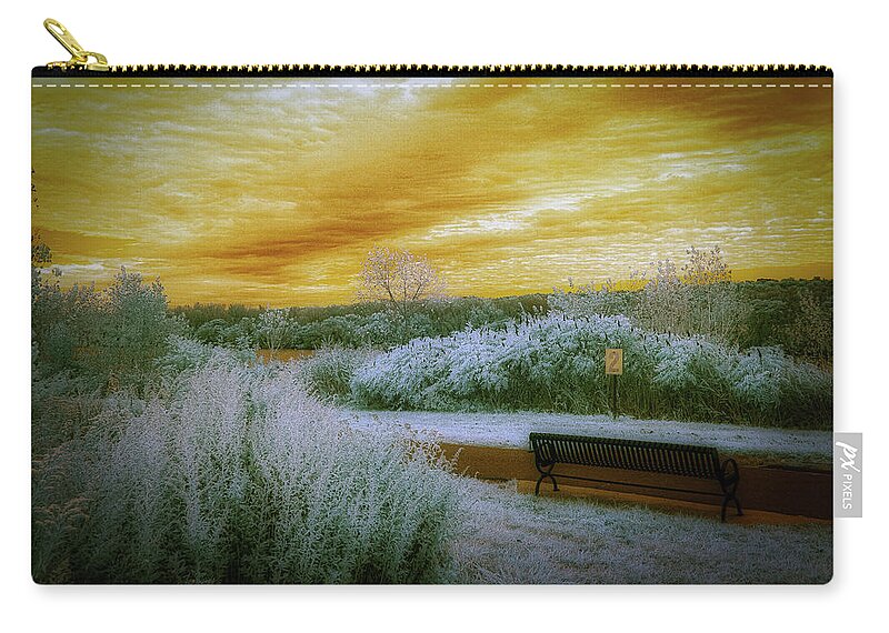 Overpeck Park Zip Pouch featuring the photograph The Bench by Penny Polakoff
