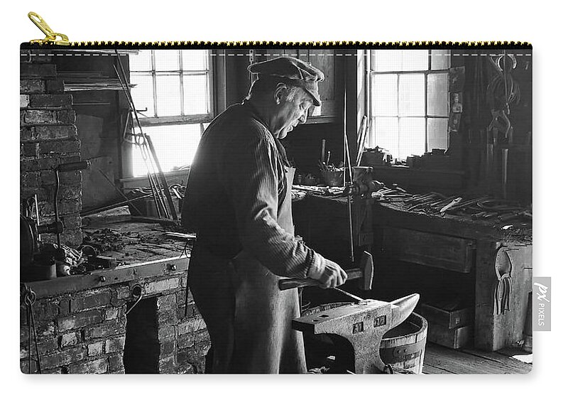 Old Zip Pouch featuring the photograph The Blacksmith BW by Scott Olsen