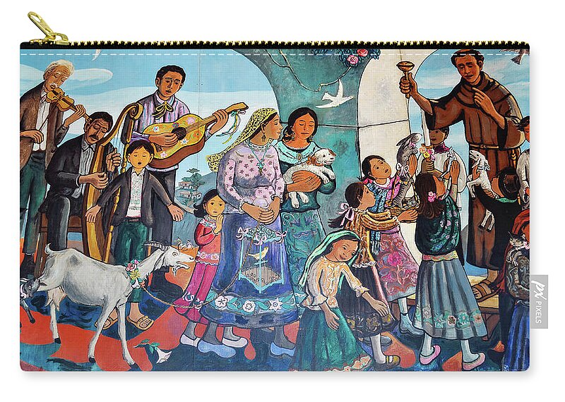 Olvera Street Zip Pouch featuring the painting The Blessing of Animals Olvera Street by Kyle Hanson