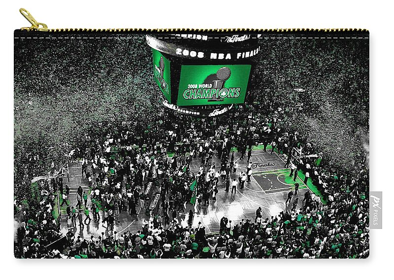 The Boston Celtics Zip Pouch featuring the mixed media The Boston Celtics NBA Finals by Brian Reaves