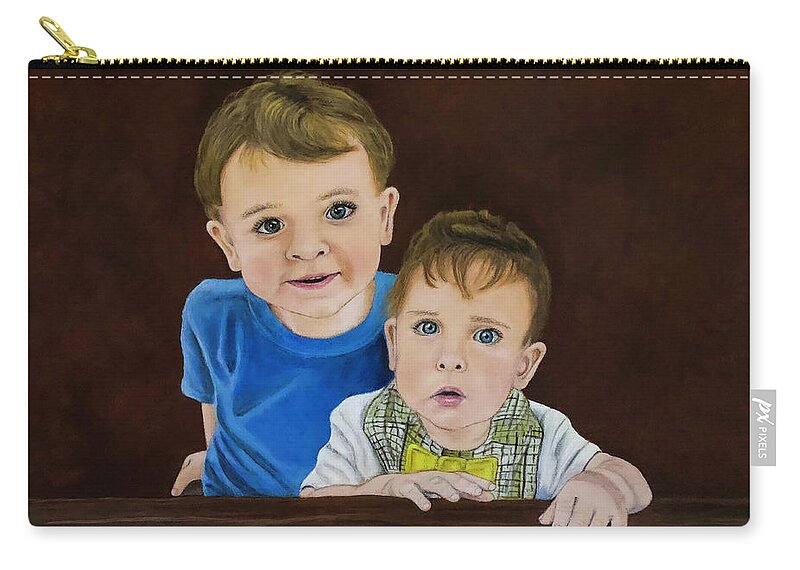 Acrylic Portrait Zip Pouch featuring the painting The Boys by Shirley Dutchkowski