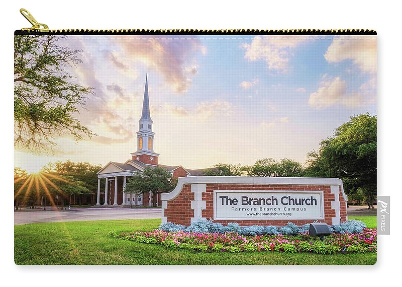 The Branch Church Zip Pouch featuring the photograph The Branch Church, Farmers Branch, Texas by Robert Bellomy