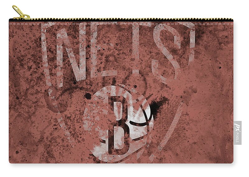 Brooklyn Nets Zip Pouch featuring the mixed media The Brooklyn Nets 1a by Brian Reaves