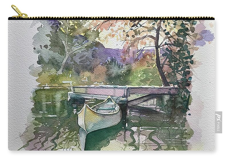 Malibou Lake Zip Pouch featuring the painting The Canoe - Fall by Luisa Millicent