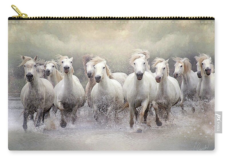 Horse Carry-all Pouch featuring the photograph The Charge -Wild Horses by Karen Lynch
