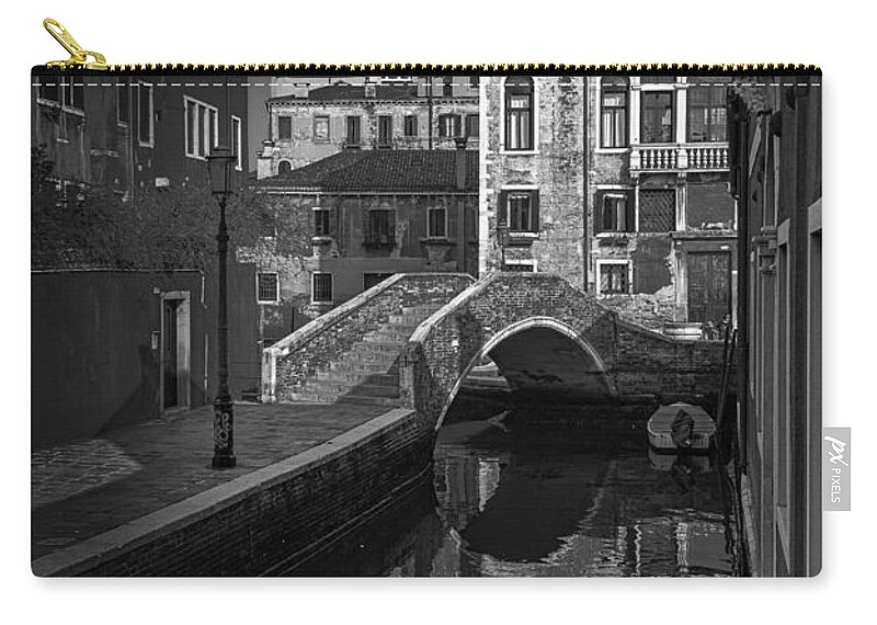 Black Zip Pouch featuring the photograph The charm of Venice in black and white by The P