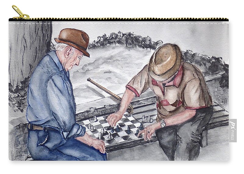 Chess Zip Pouch featuring the painting The Chess Game with Old Friends by Kelly Mills