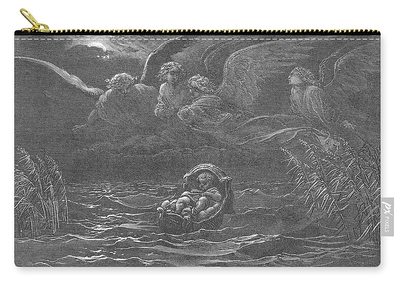 Child Zip Pouch featuring the drawing The Child Moses on the Nile by Gustave Dore v1 by Historic illustrations
