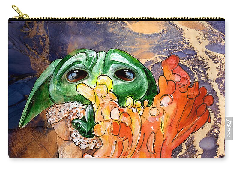 Watercolour Zip Pouch featuring the painting The Child Yoda 03 by Miki De Goodaboom