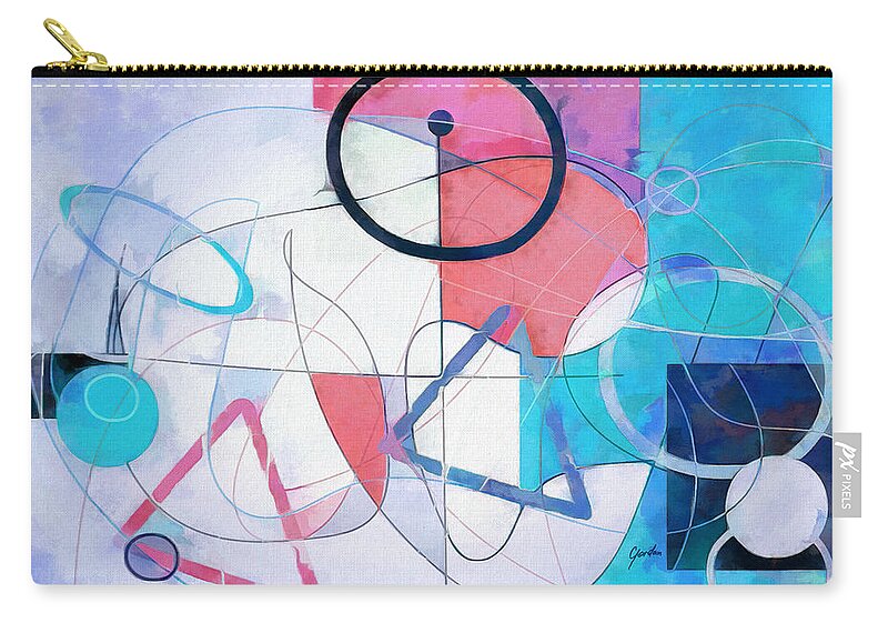 Abstract Zip Pouch featuring the painting The Circle - Blue White and Pink Pastel Abstract Painting by Modern Abstract