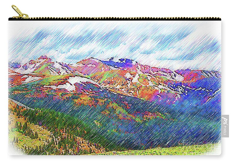 Loveland-pass Zip Pouch featuring the digital art The Colorado Continental Divide on Loveland Pass by Kirt Tisdale