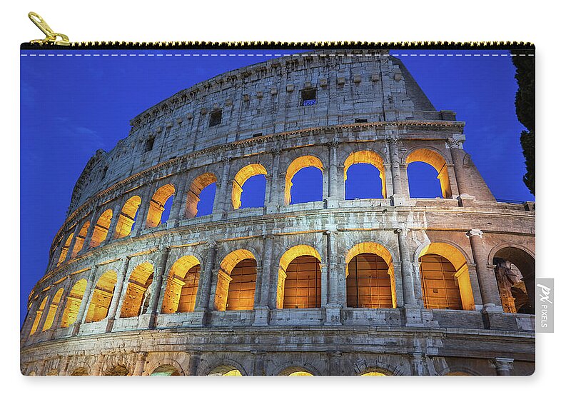 Colosseum Zip Pouch featuring the photograph The Colosseum At Night In Rome, Italy by Artur Bogacki