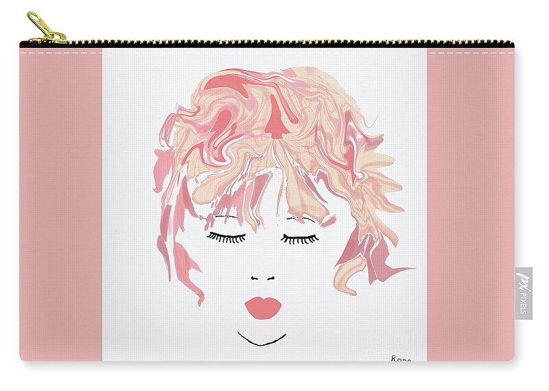 Delicate Face Illustration Zip Pouch featuring the digital art The contemplating girl by Elaine Hayward