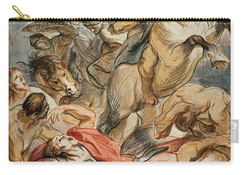 Jacob Jordaens Zip Pouch featuring the drawing The Conversion of Saul with Horseman and Banner by Jacob Jordaens