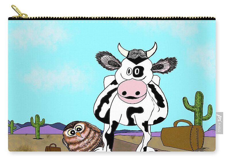 Cow Carry-all Pouch featuring the digital art The Cow Who Went Looking for a Friend by Christina Wedberg