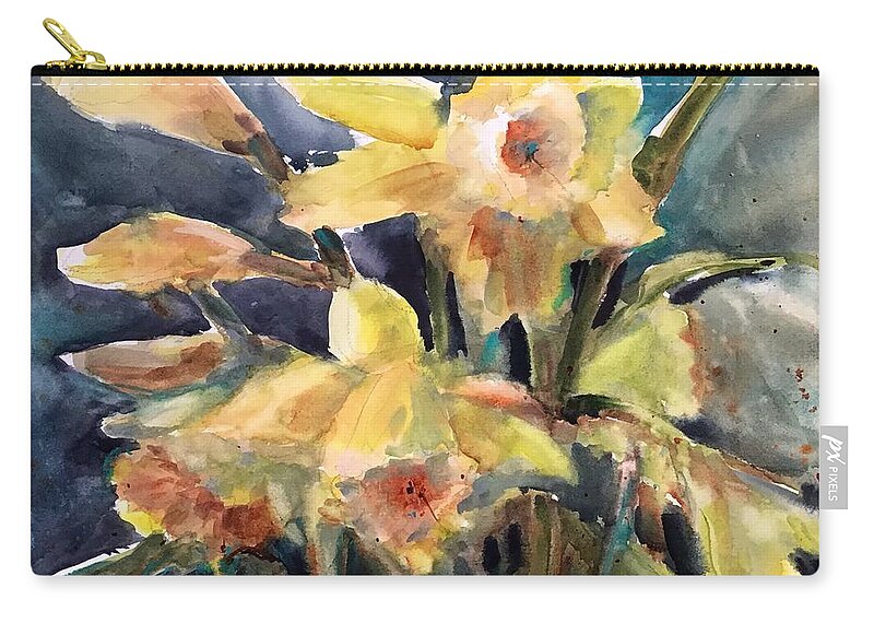 Flower Zip Pouch featuring the painting The Daffodils Bloomed by Judith Levins