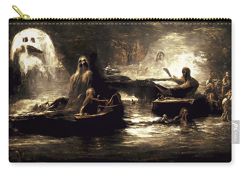 Styx Zip Pouch featuring the painting The damned souls of the River Styx, 01 by AM FineArtPrints